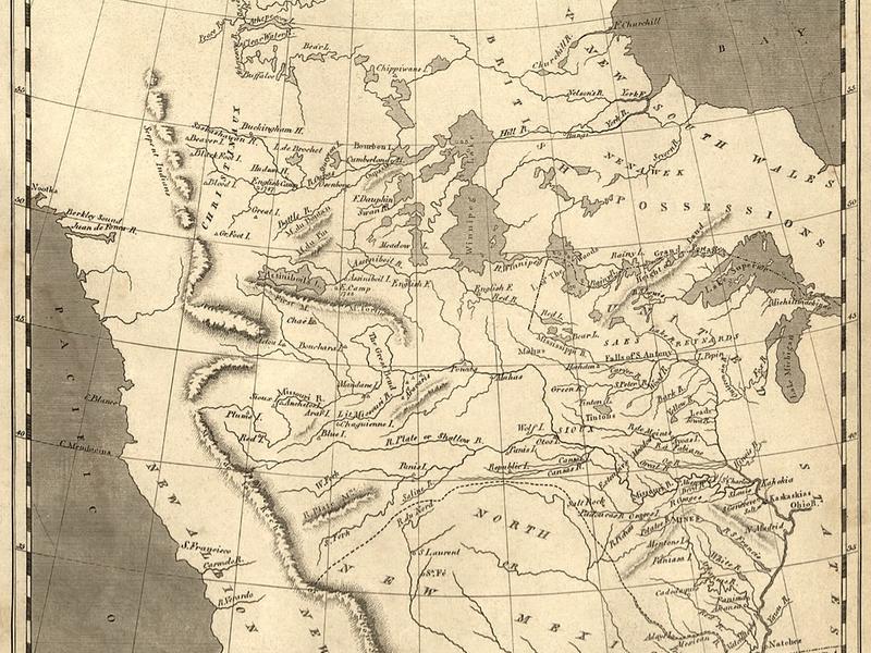 1804 map of "Louisiana" bounded on the west by the Rocky Mountains