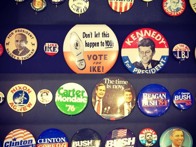 a collection of US election badges through the years