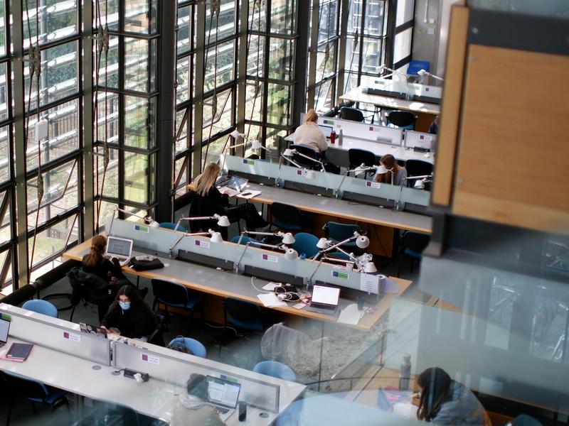 a view of the library from a balcony