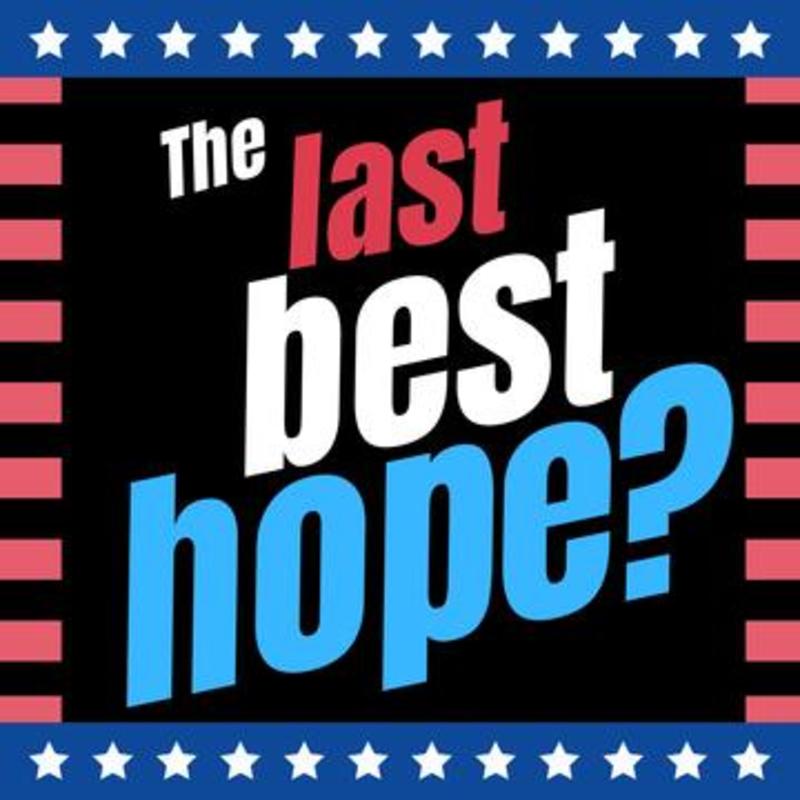 The last best hope logo against a black background, red stripes and blue and white stars