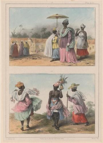 Une missie, menant son enfant au baptême, suivie et précédée de deux jeunes esclaves (Courtesy of the John Carter Brown Library)